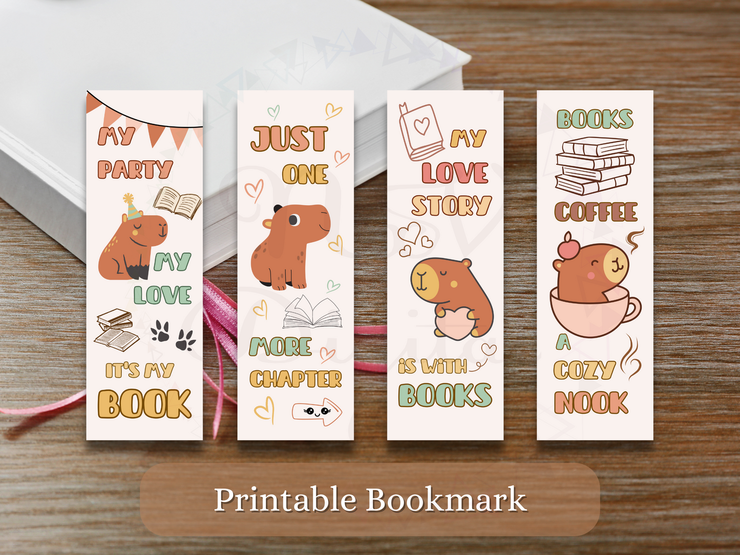 Set of 4 Printable Bookmark Capybara Pdf