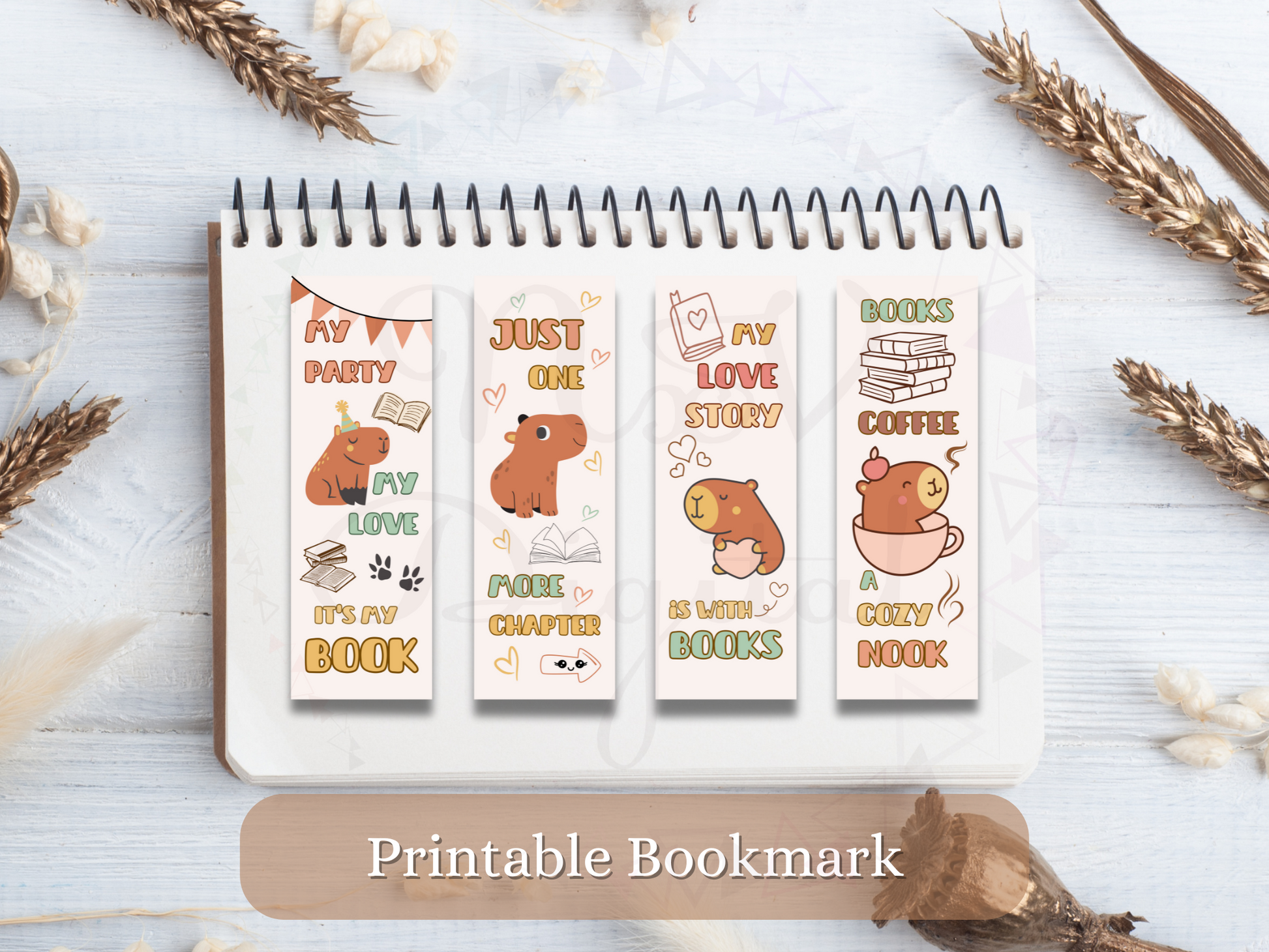 Set of 4 Printable Bookmark Capybara png