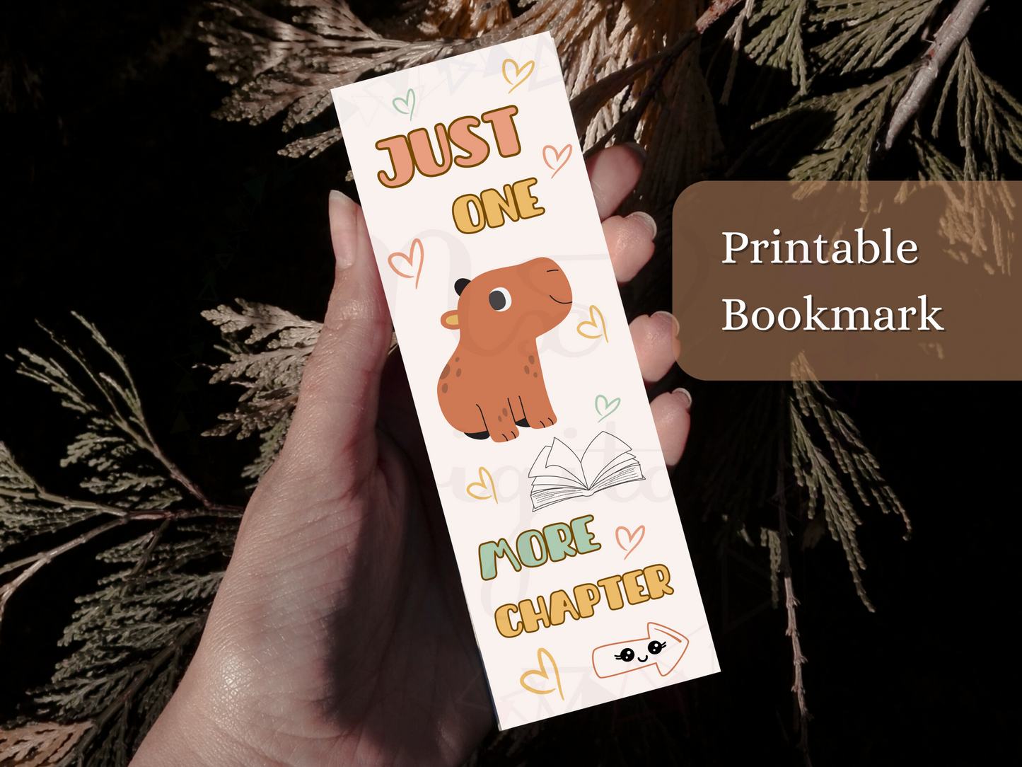 Set of Just one more chapter Printable Bookmark Capybara Png