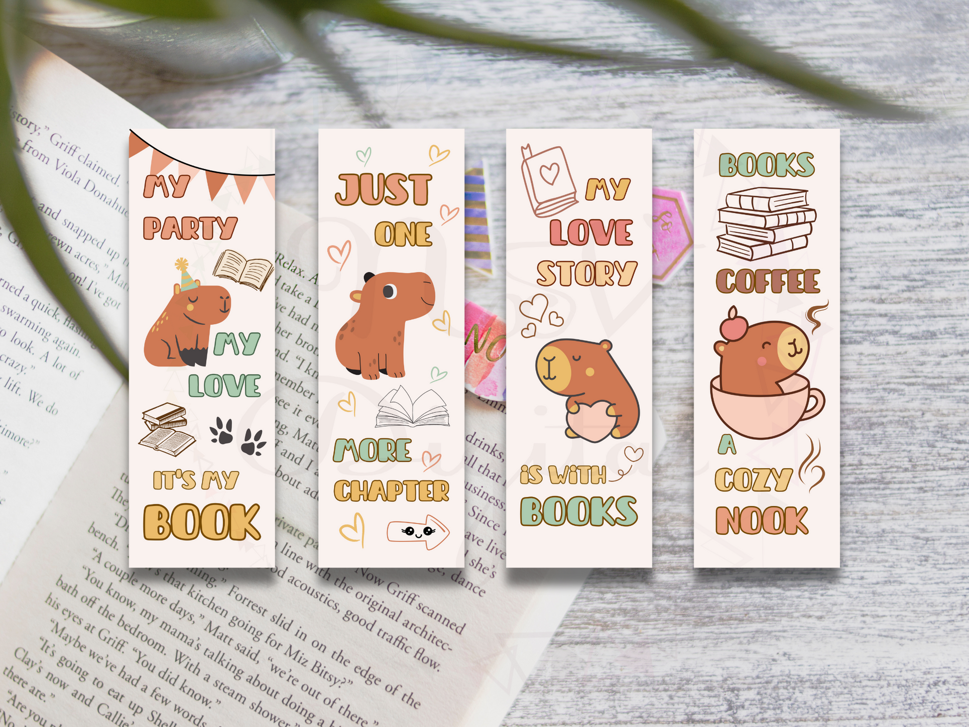 Set of 4 Printable Bookmark Capybara svg 