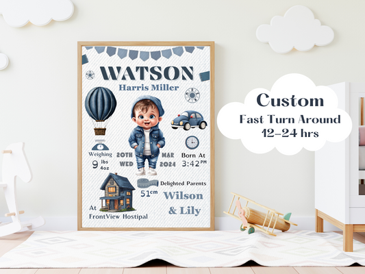 Denim New Born Boy Baby Personalised Gift