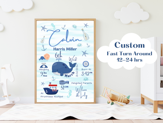 Blue Whale Custom New Born Boy Baby Gift