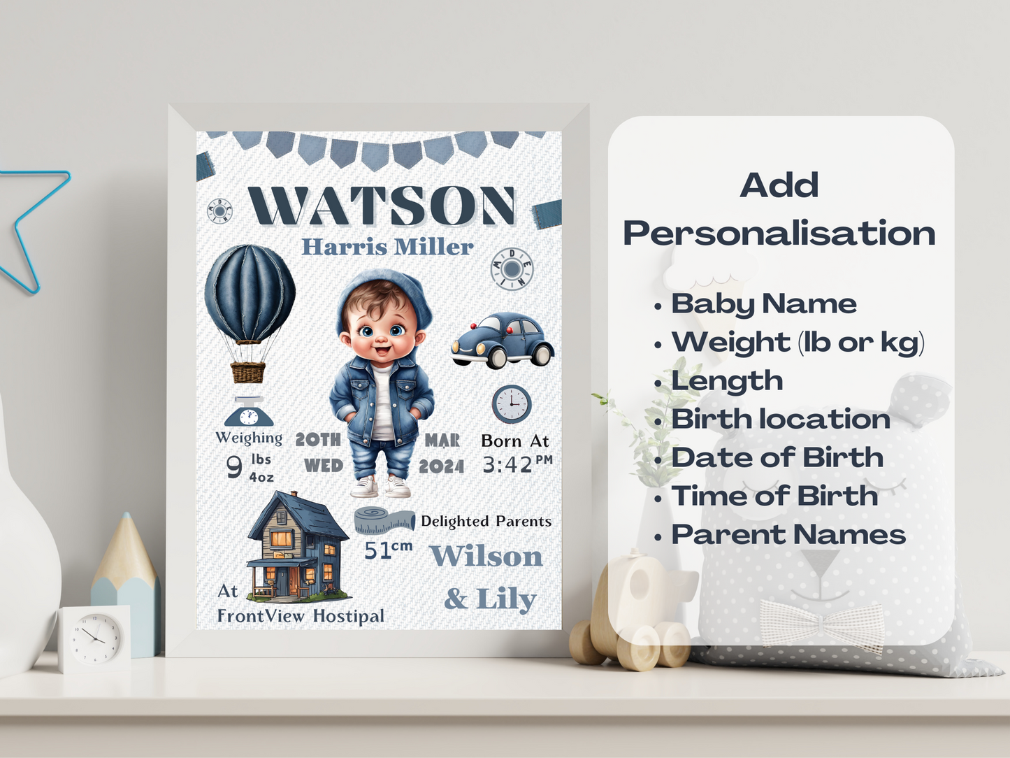 Denim New Born Boy Baby Personalised Gift