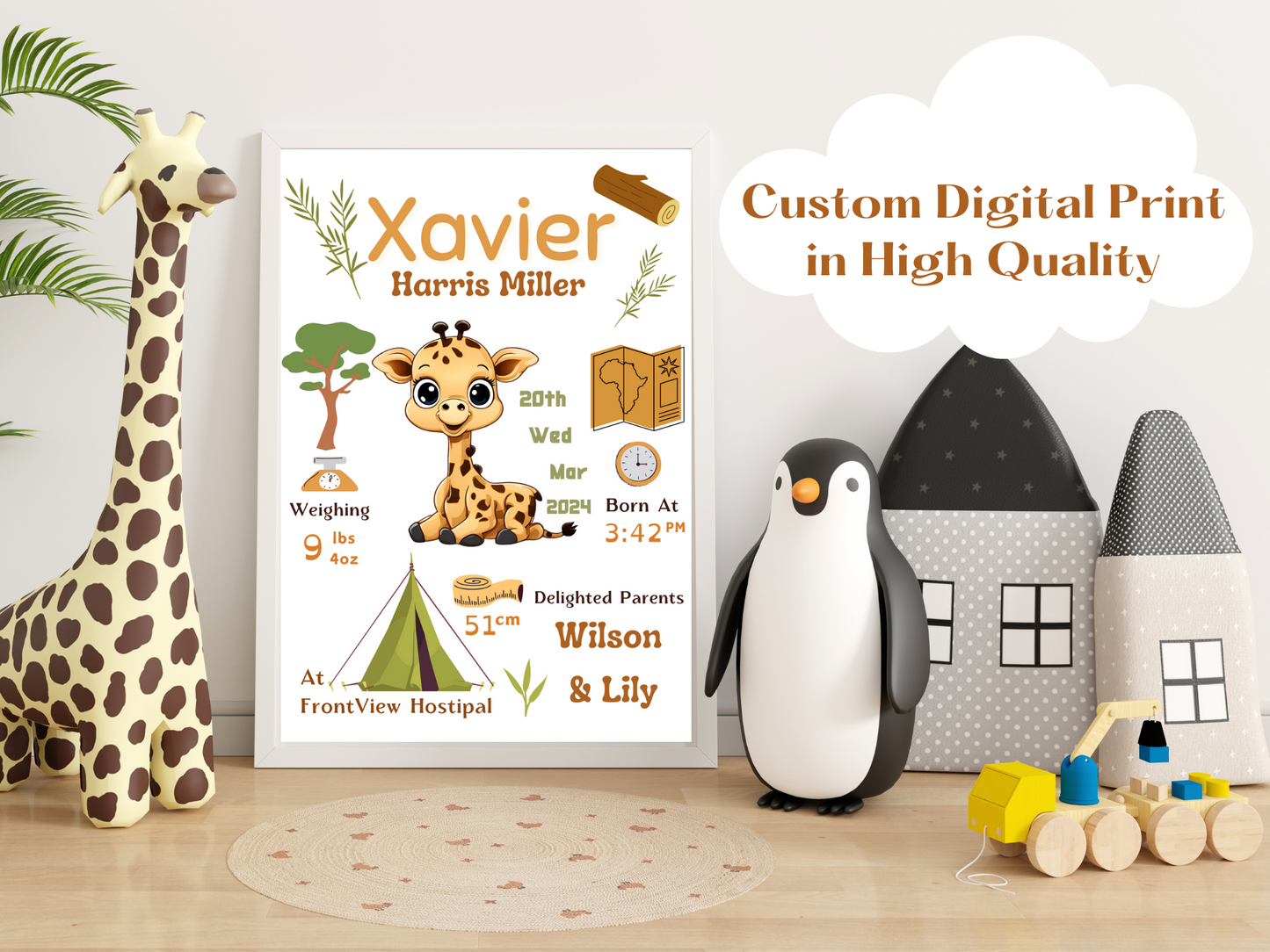 Safari Giraffe New Born Baby Printable Gift