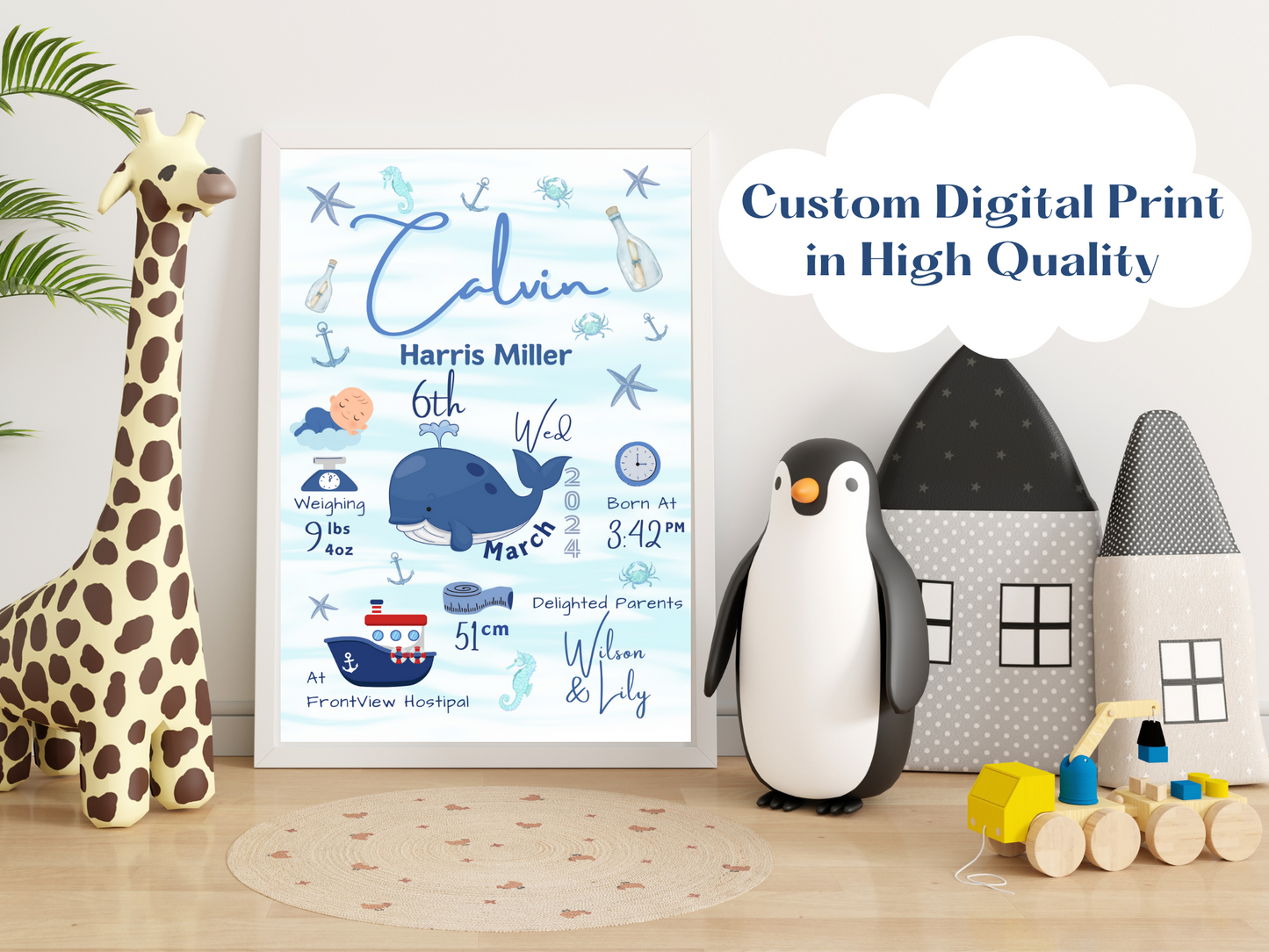 Blue Whale Custom New Born Boy Baby Gift