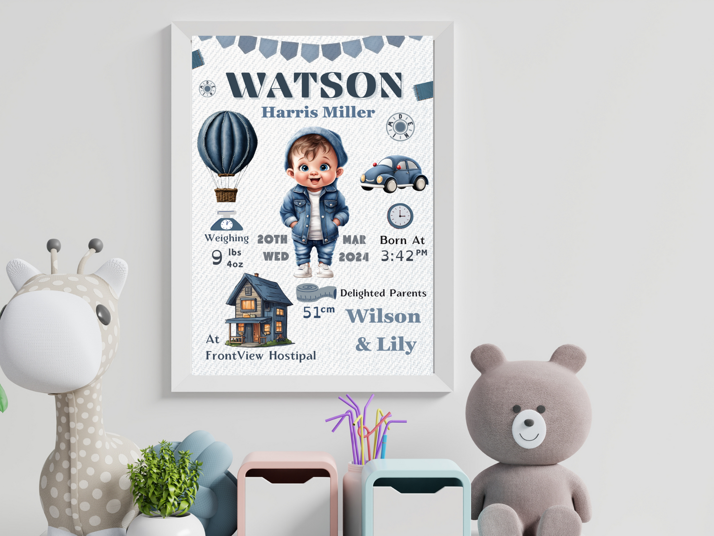 Denim New Born Boy Baby Personalised Gift