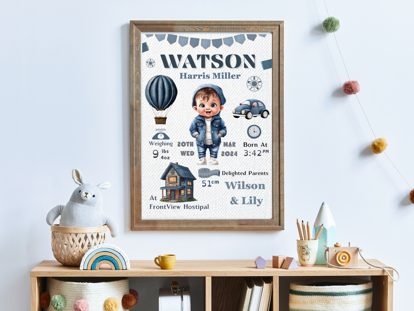 Denim New Born Boy Baby Personalised Gift