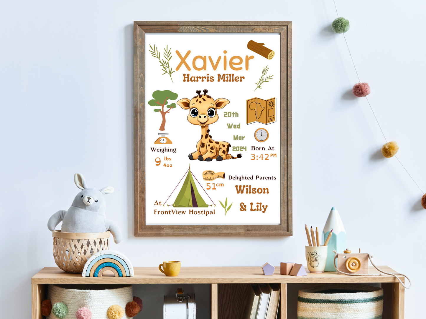 Safari Giraffe New Born Baby Printable Gift