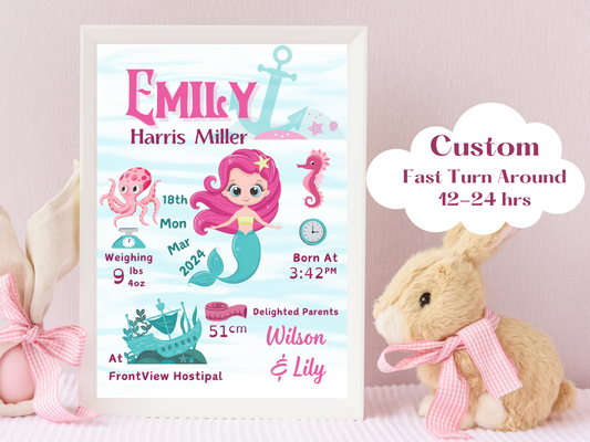 Mermaid New Born Baby Girl Custom Gift