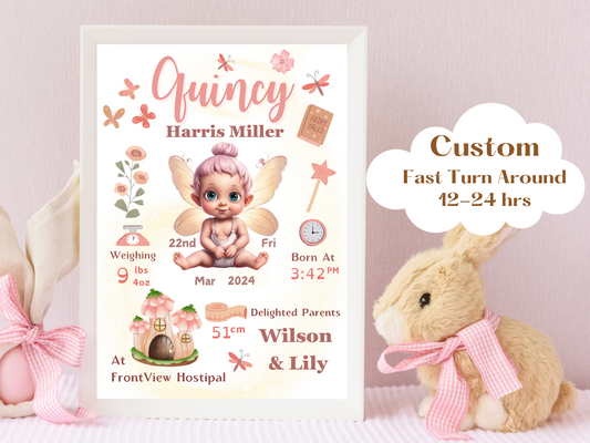 Fairy New Born Girl Baby Printable Gift