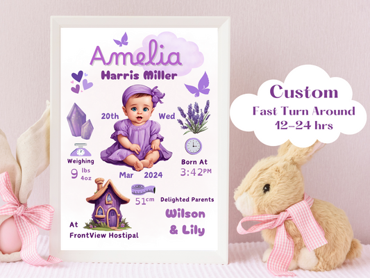 Purple New Born Girl Baby Printable Gift