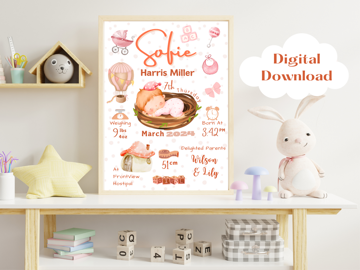 Peach New Born Baby Printable Gift