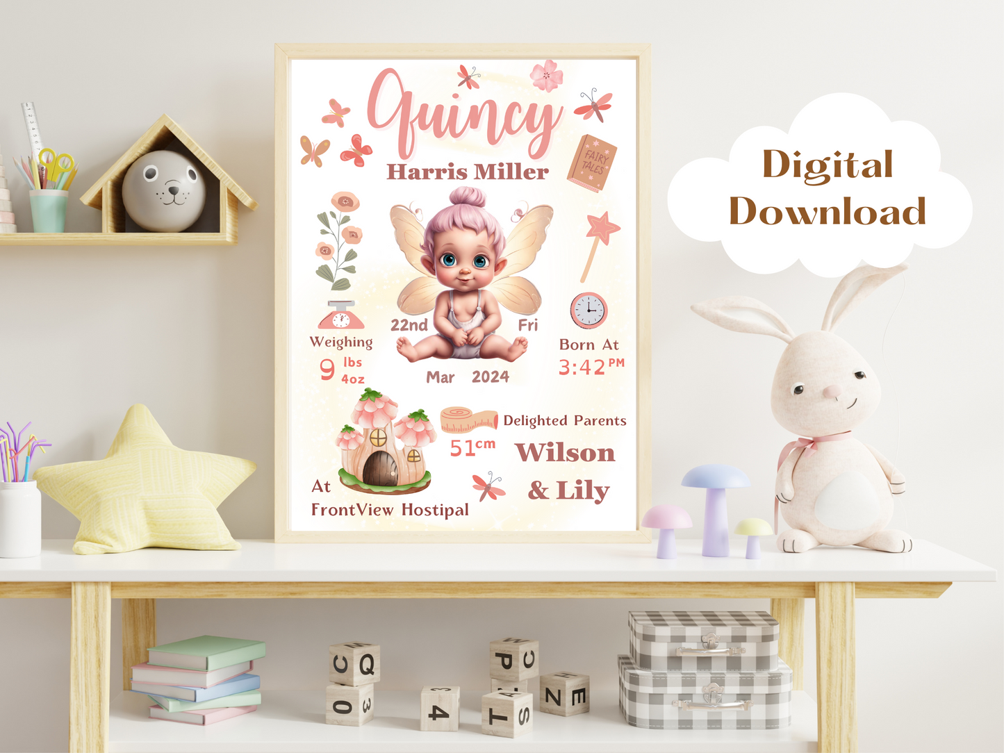 Fairy New Born Girl Baby Printable Gift