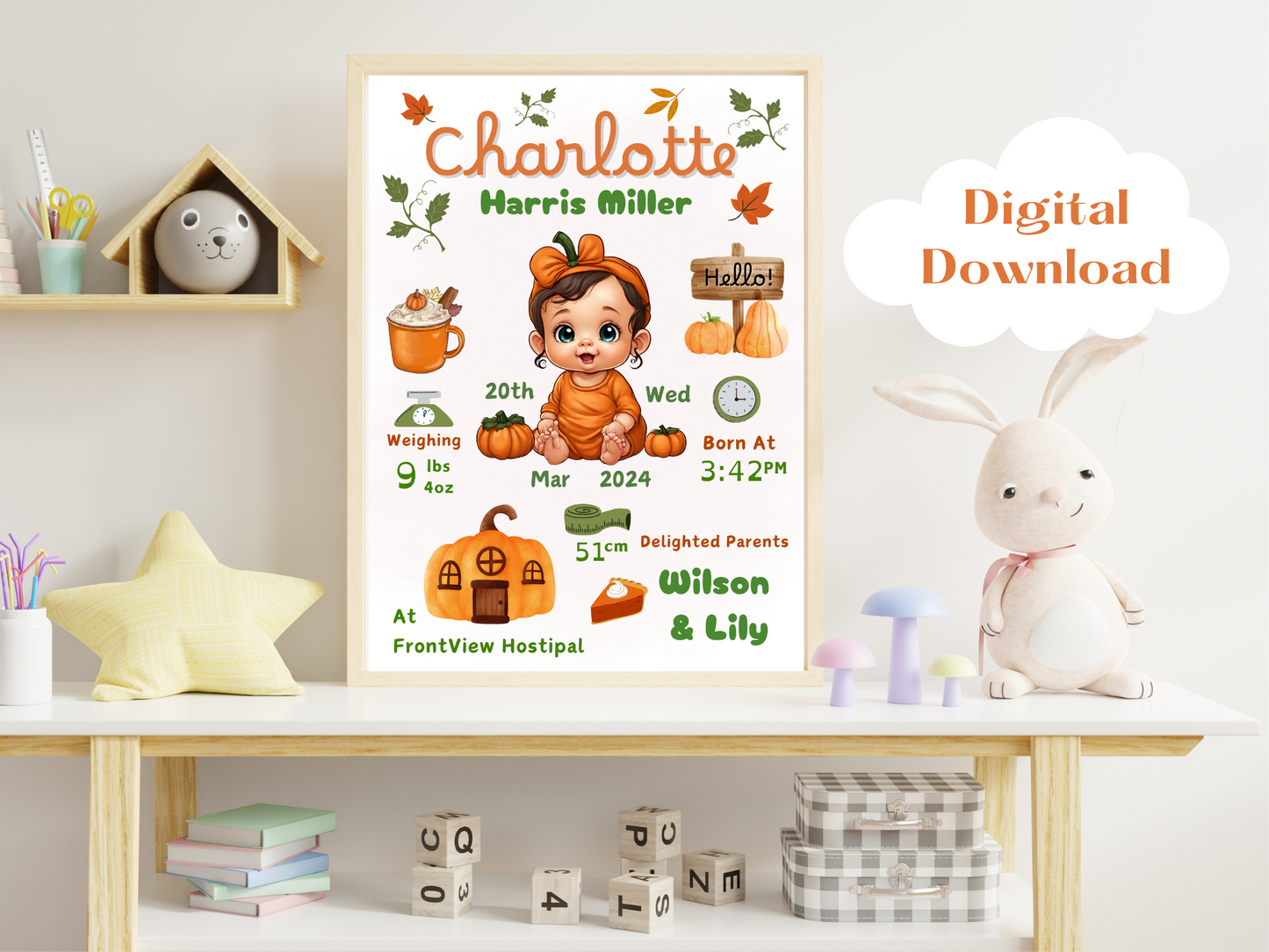 Pumpkin New Born Girl Baby Printable Gift