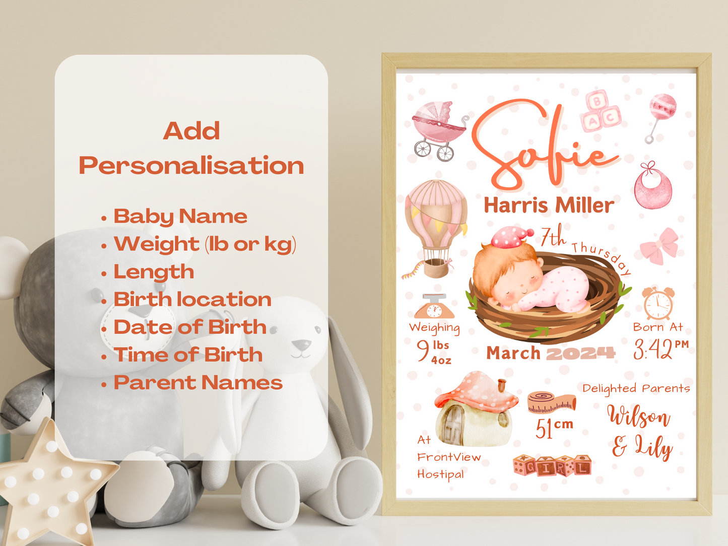 Peach New Born Baby Printable Gift