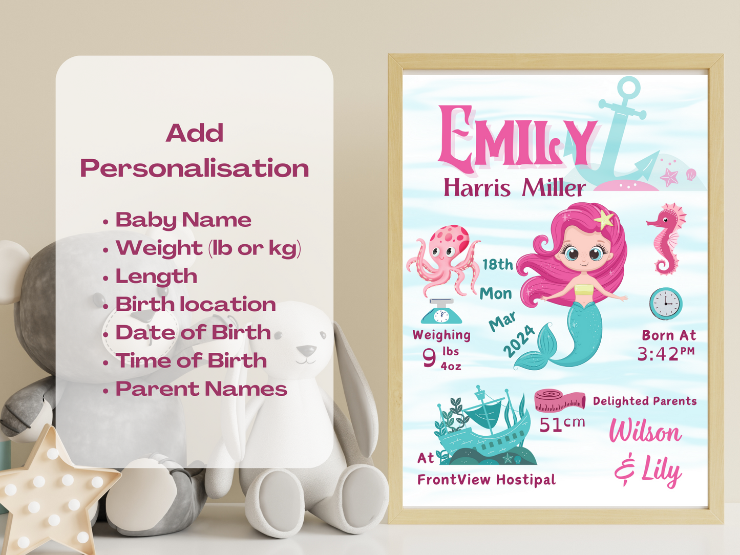 Mermaid New Born Baby Girl Custom Gift