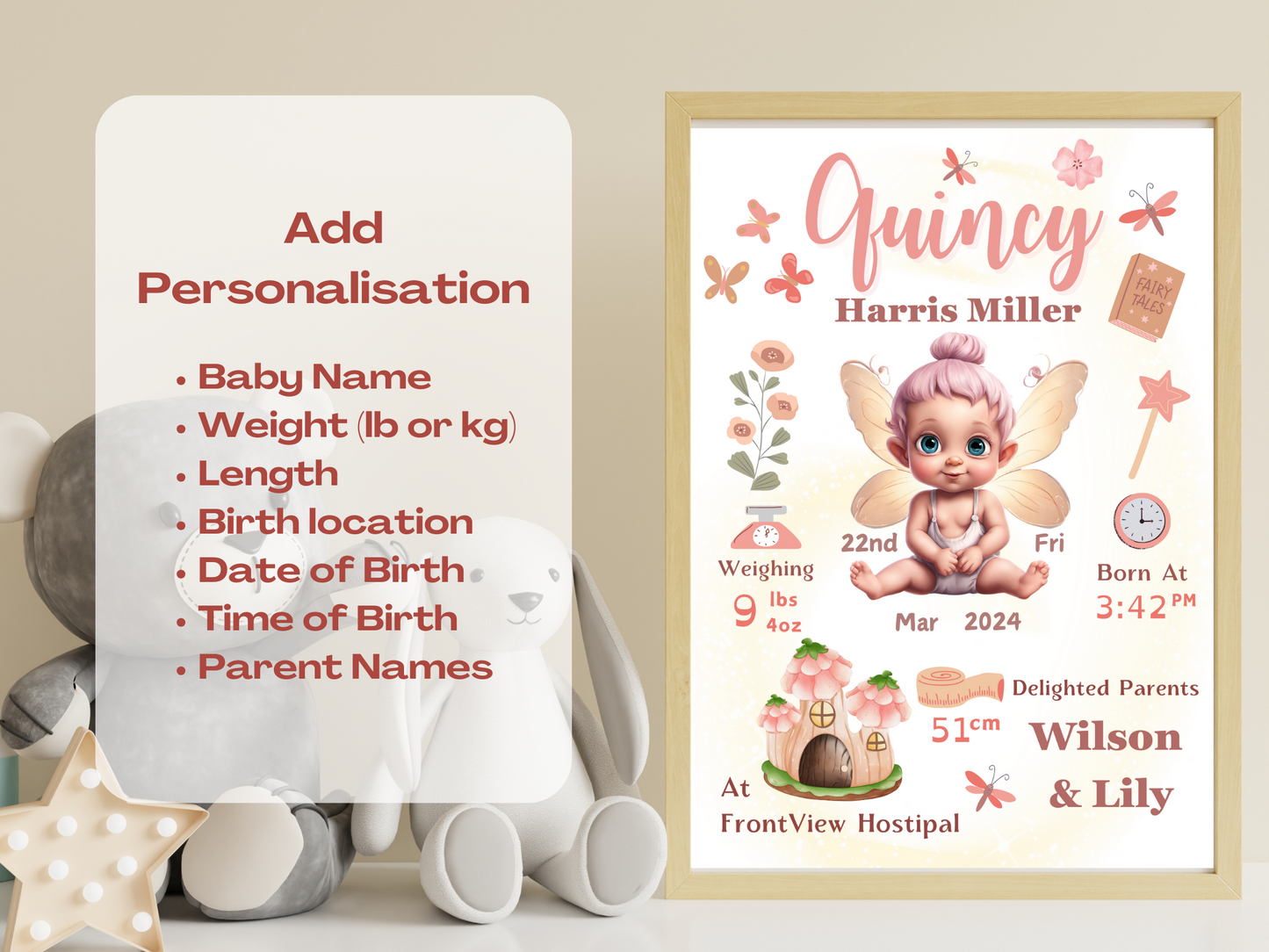 Fairy New Born Girl Baby Printable Gift