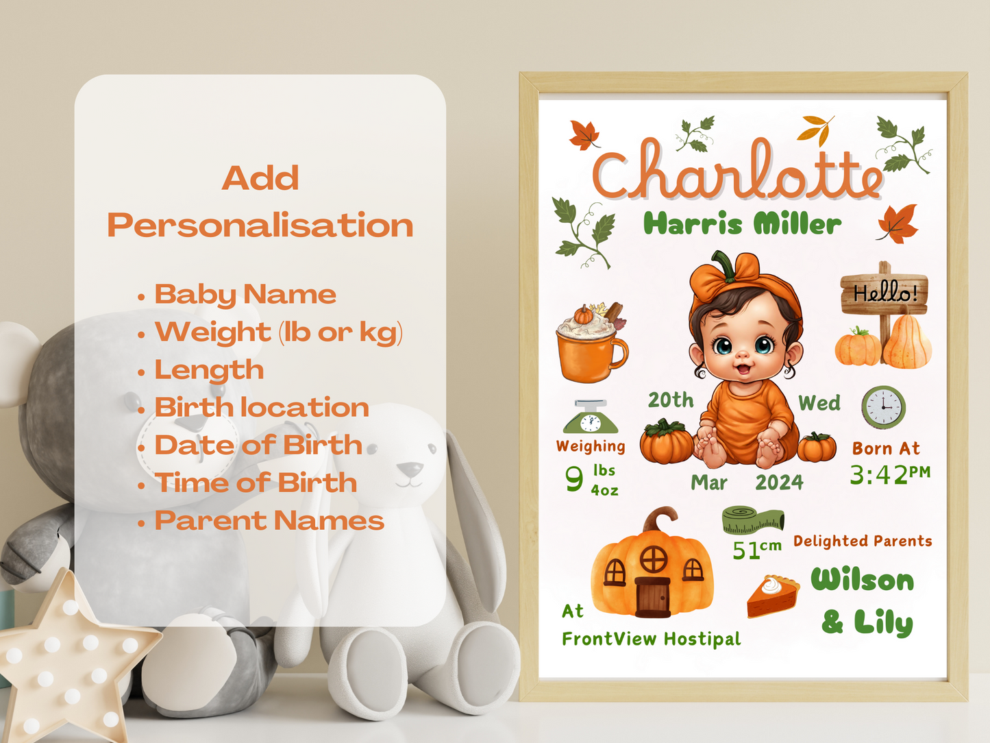 Pumpkin New Born Girl Baby Printable Gift