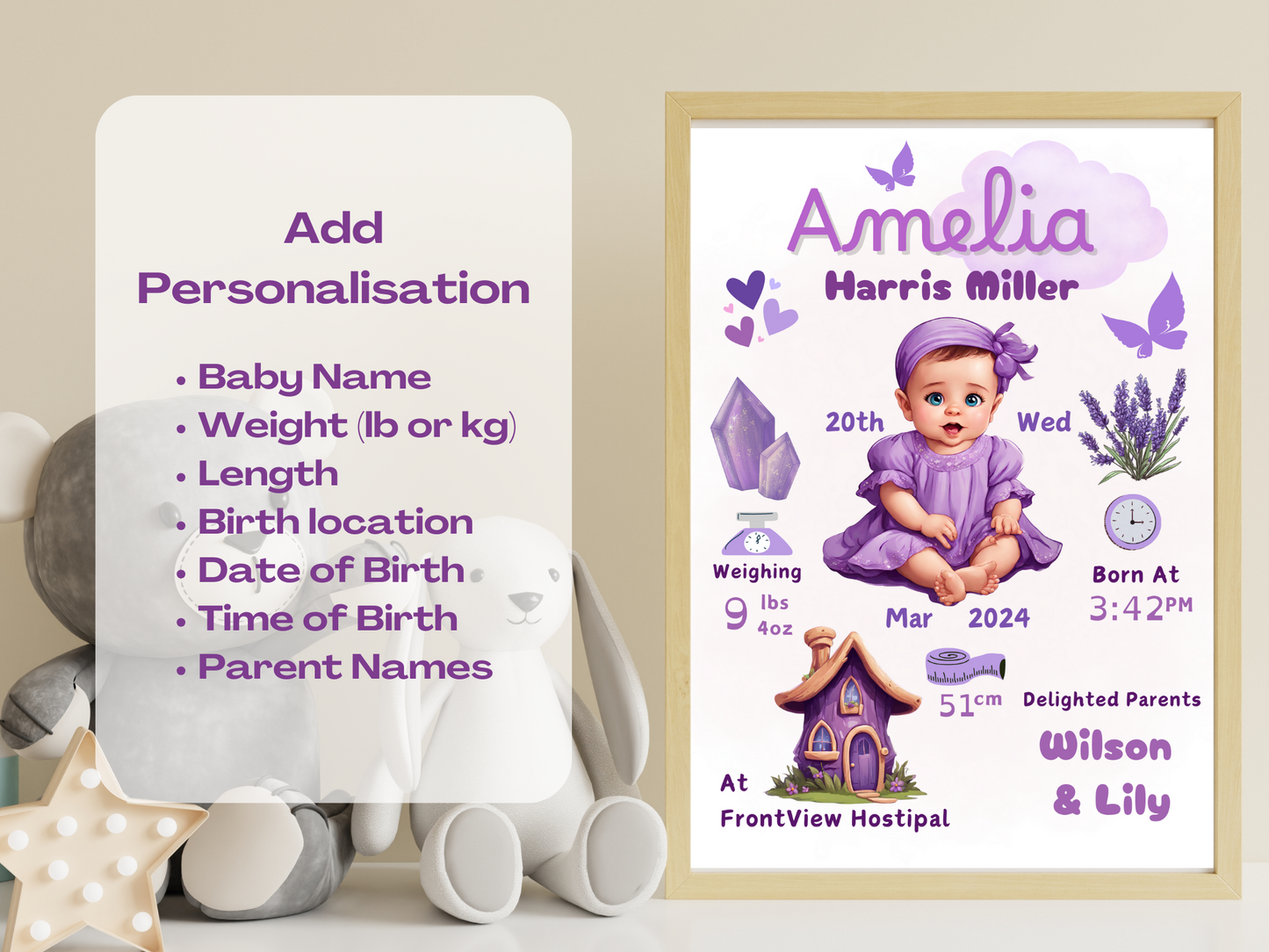 Purple New Born Girl Baby Printable Gift