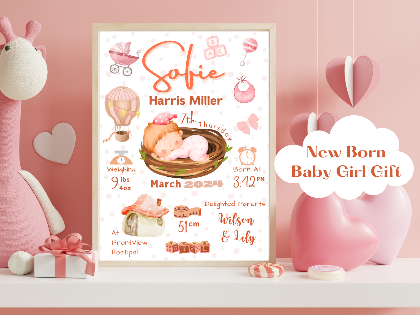 Peach New Born Baby Printable Gift