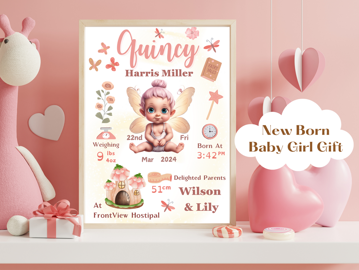 Fairy New Born Girl Baby Printable Gift