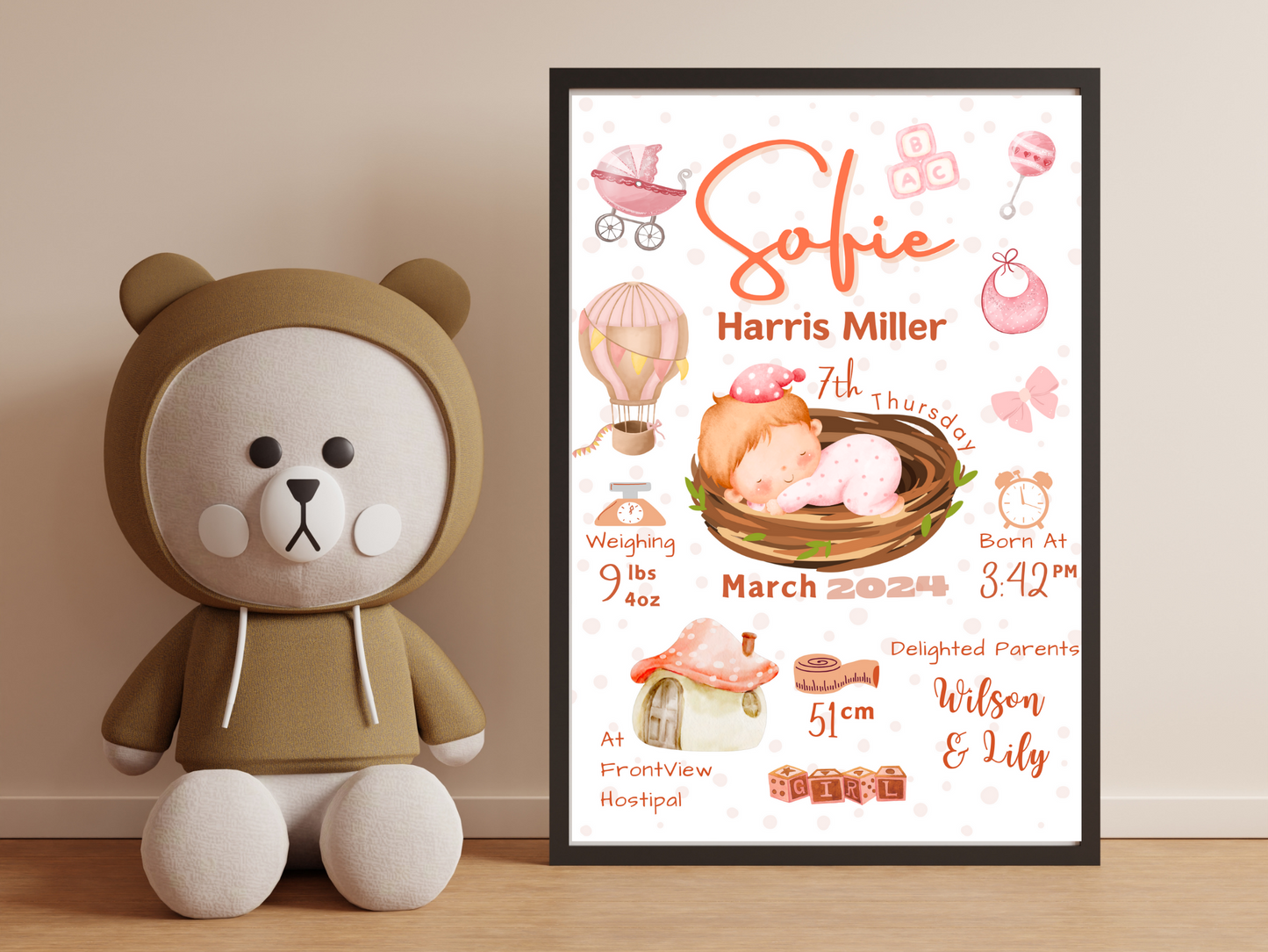 Peach New Born Baby Printable Gift