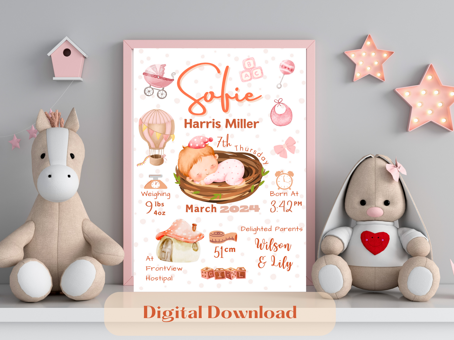 Peach New Born Baby Printable Gift