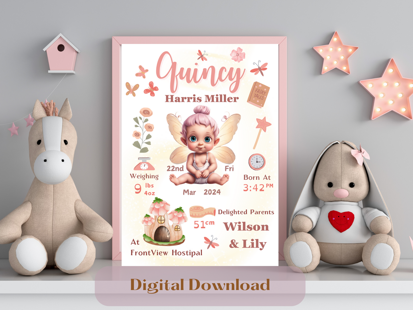 Fairy New Born Girl Baby Printable Gift