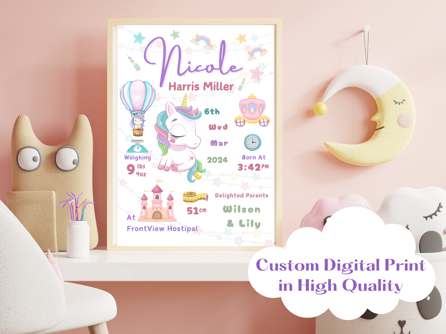 Unicorn New Born Baby Girl Personalised Gift