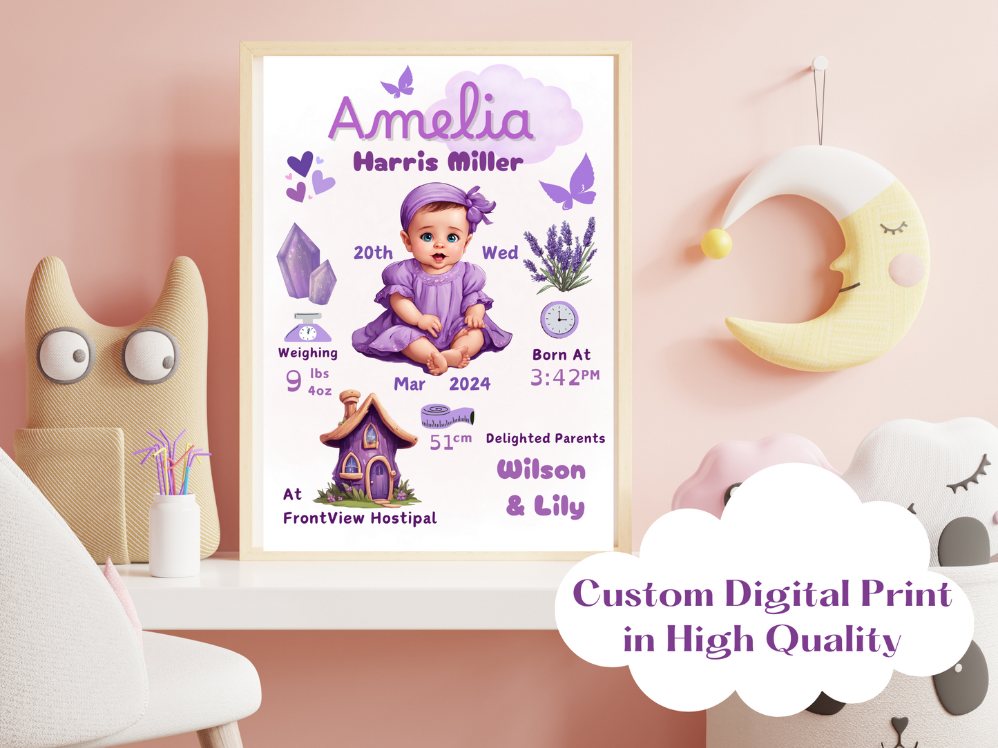 Purple New Born Girl Baby Printable Gift