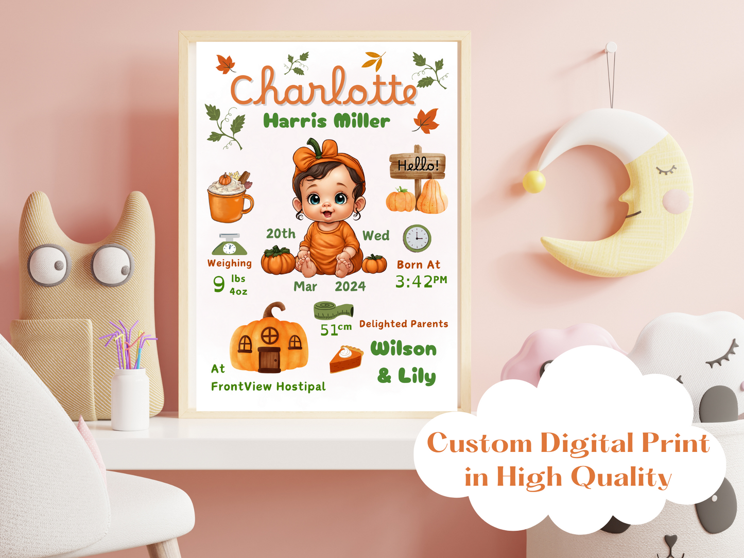 Pumpkin New Born Girl Baby Printable Gift