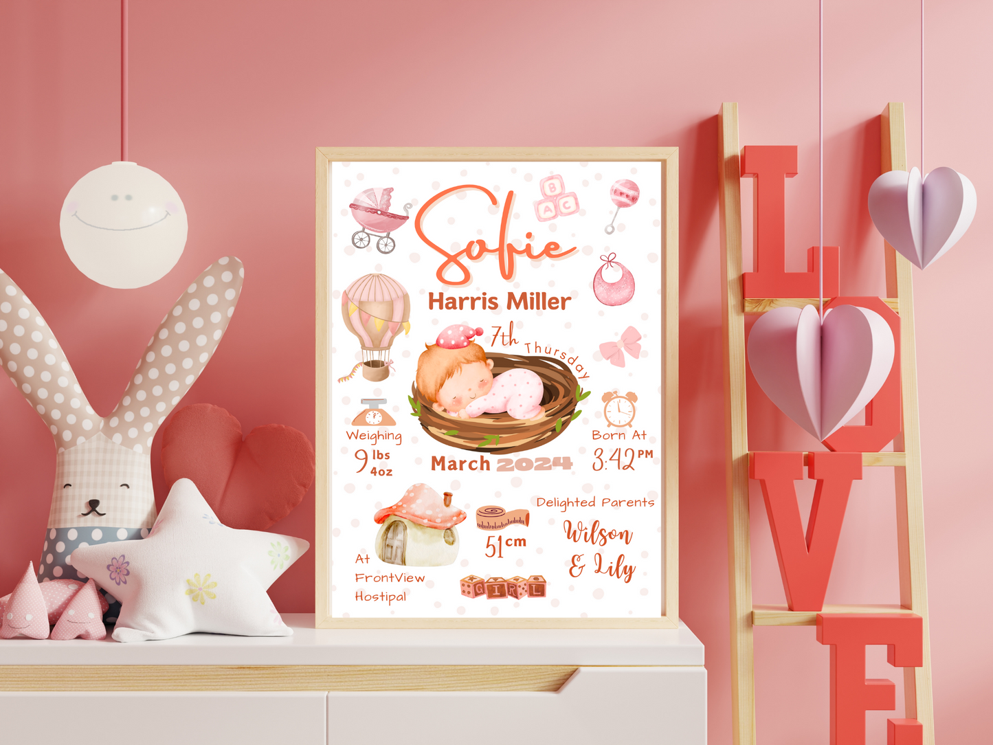 Peach New Born Baby Printable Gift