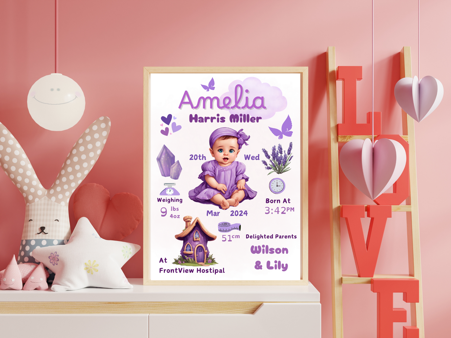 Purple New Born Girl Baby Printable Gift