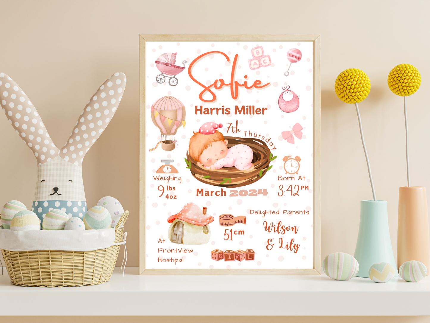 Peach New Born Baby Printable Gift