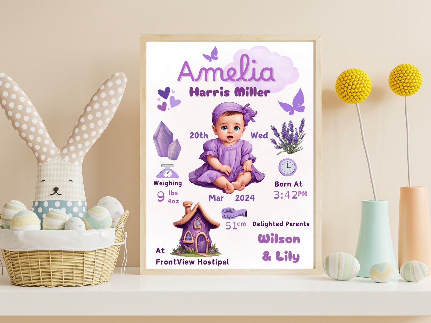 Purple New Born Girl Baby Printable Gift