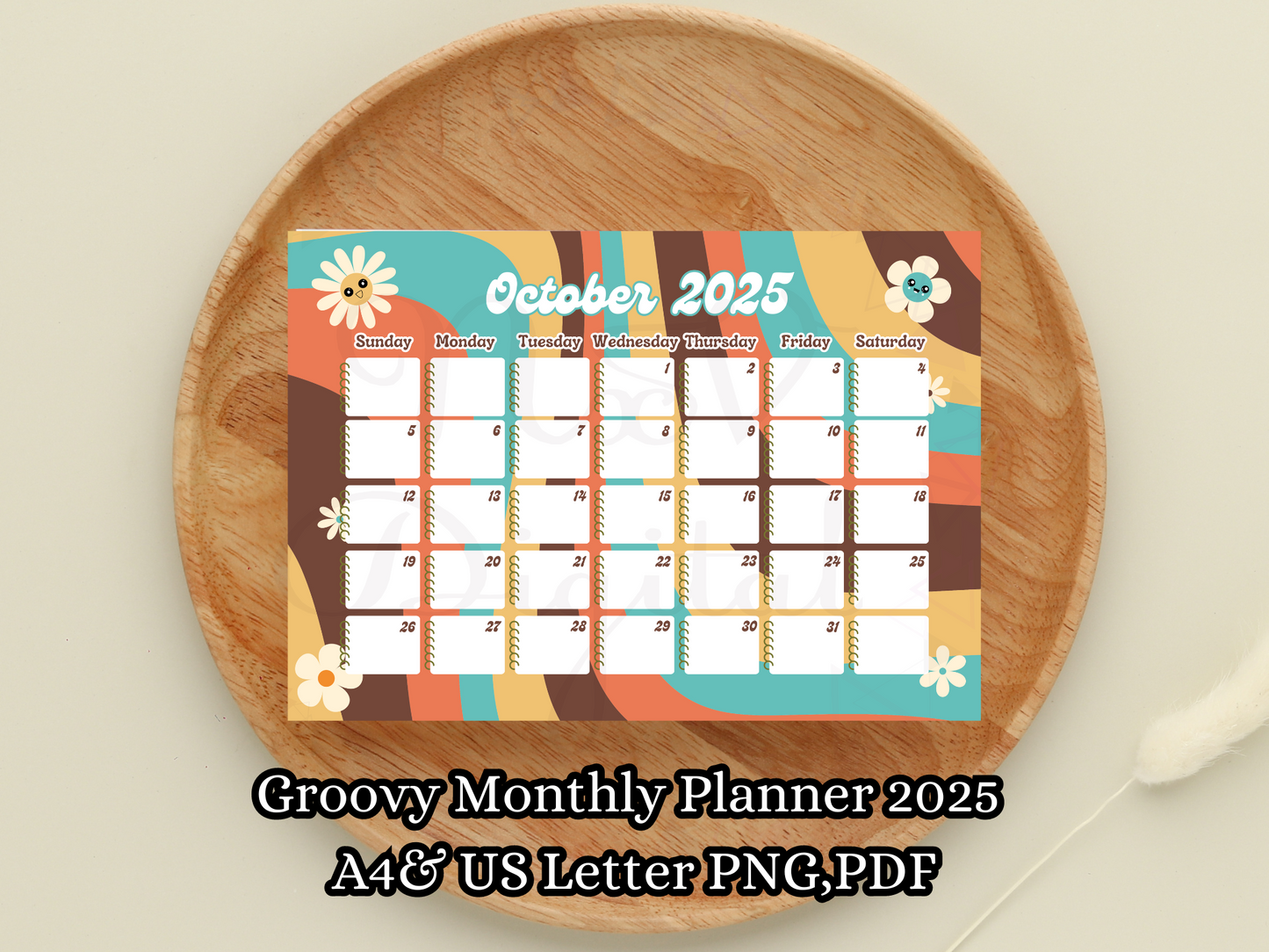 Groovy Floral Monthly Planner Calendar 2025