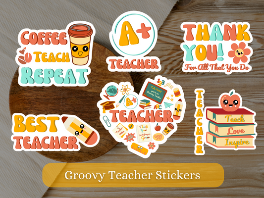 set of 6 teacher stickers