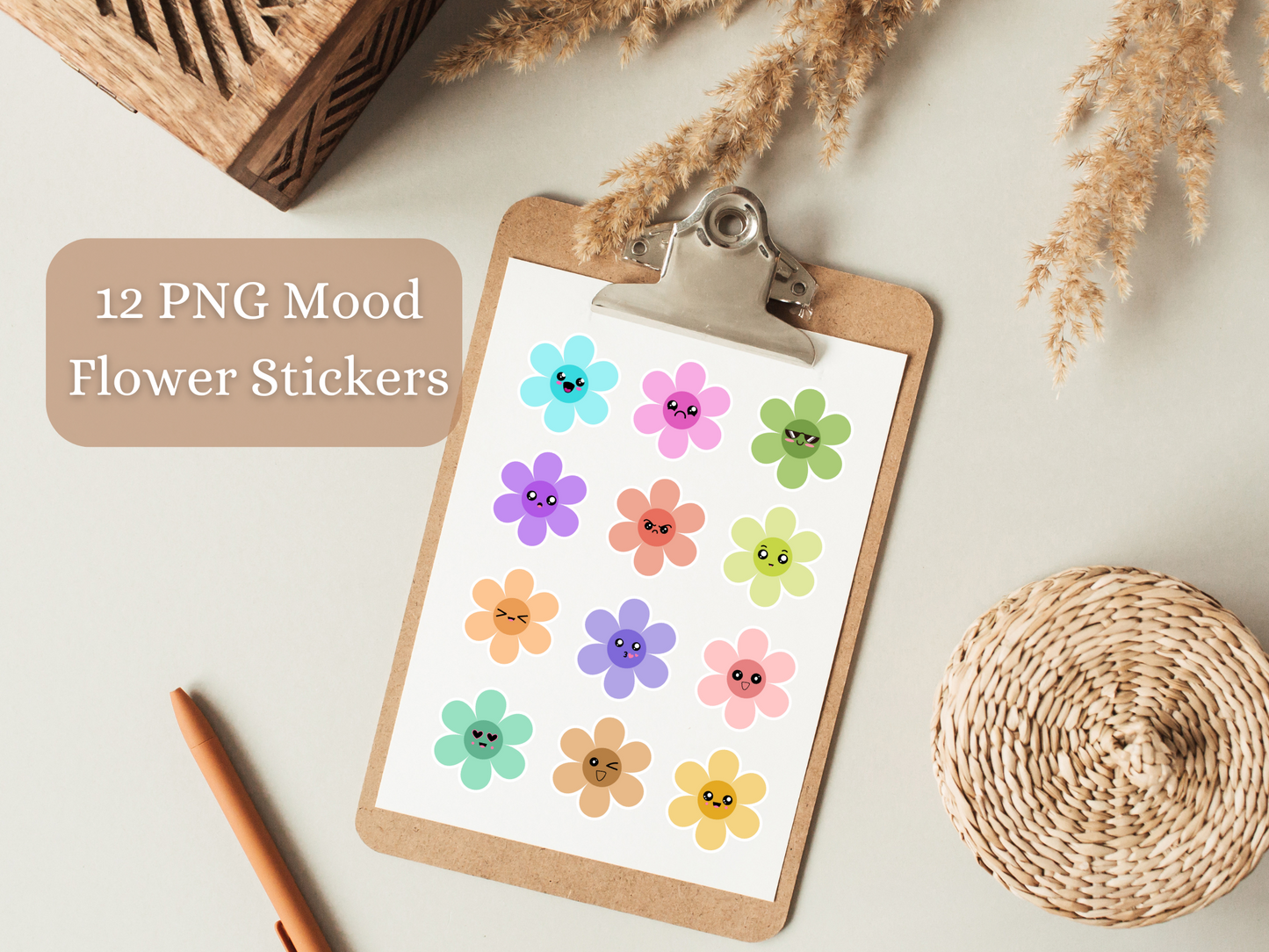 Cute Mood Flower Sticker bundle Png