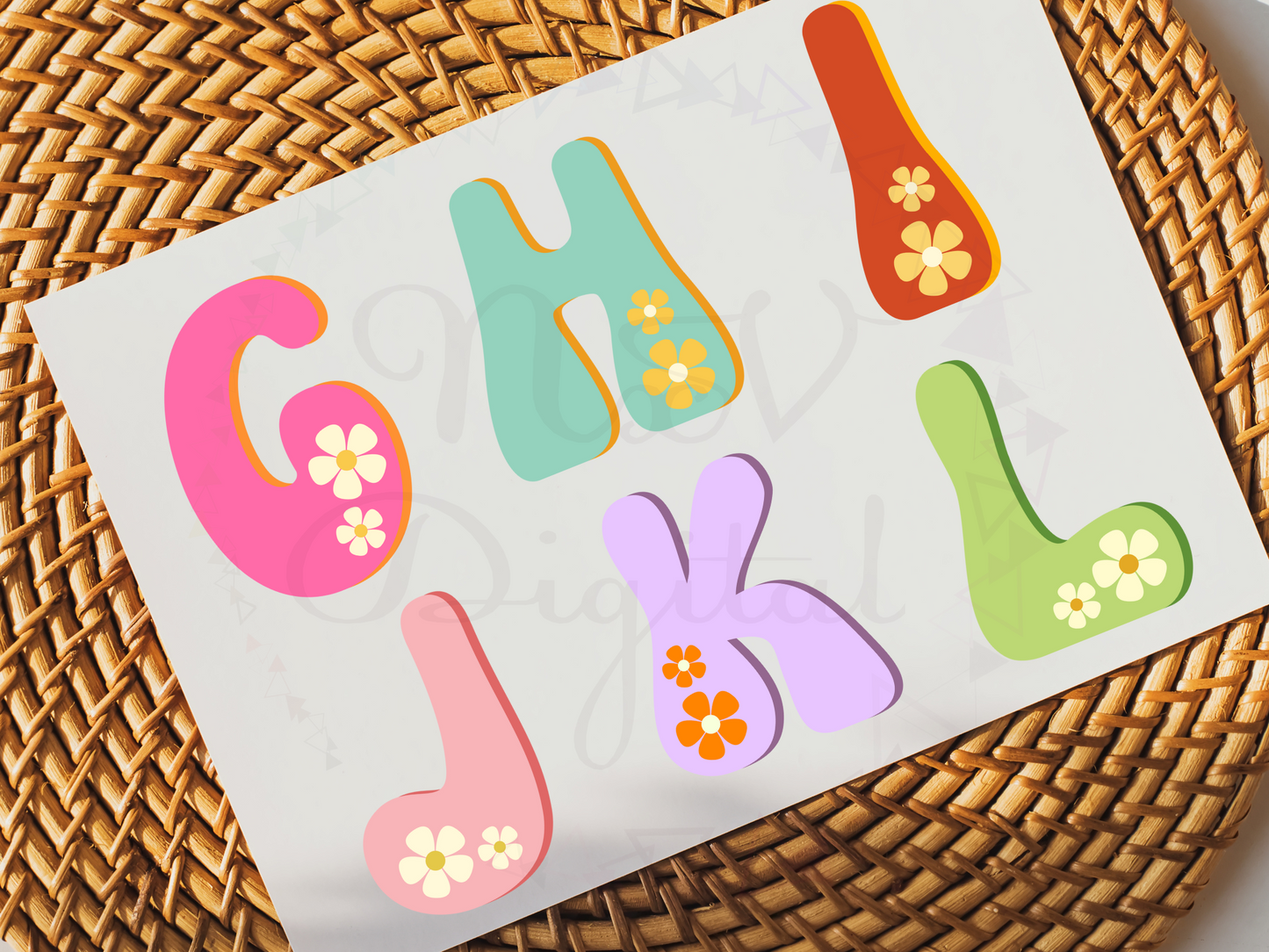 groovy alphabet with flower png