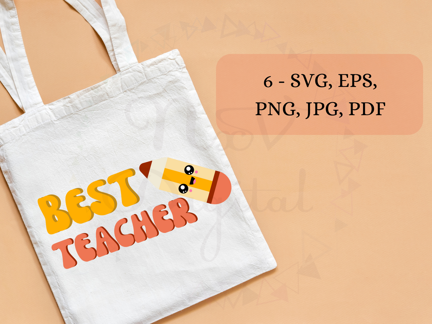 Best teacher with groovy pencil printed on bag