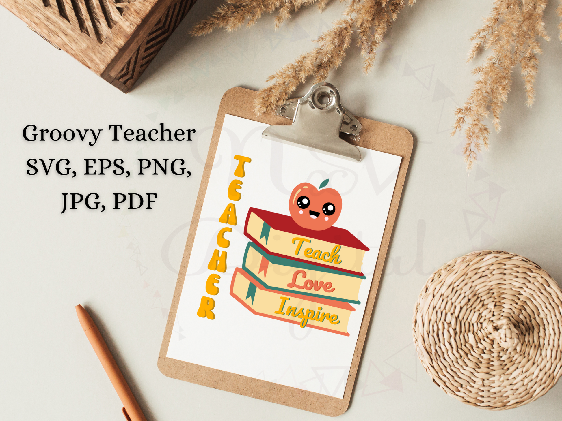 Teacher teach love inspire with books and apple 