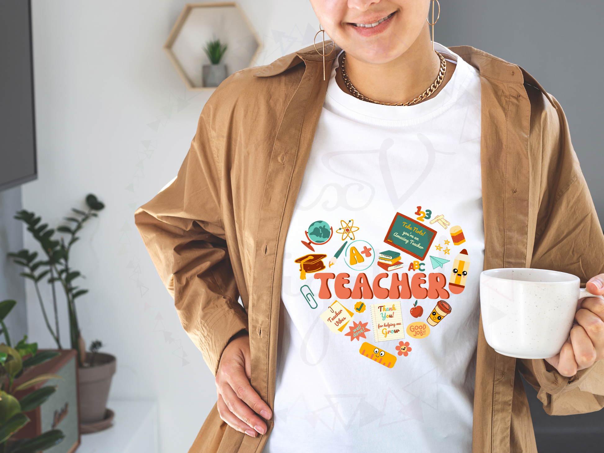 teacher heart shaped design printed on t-shirt