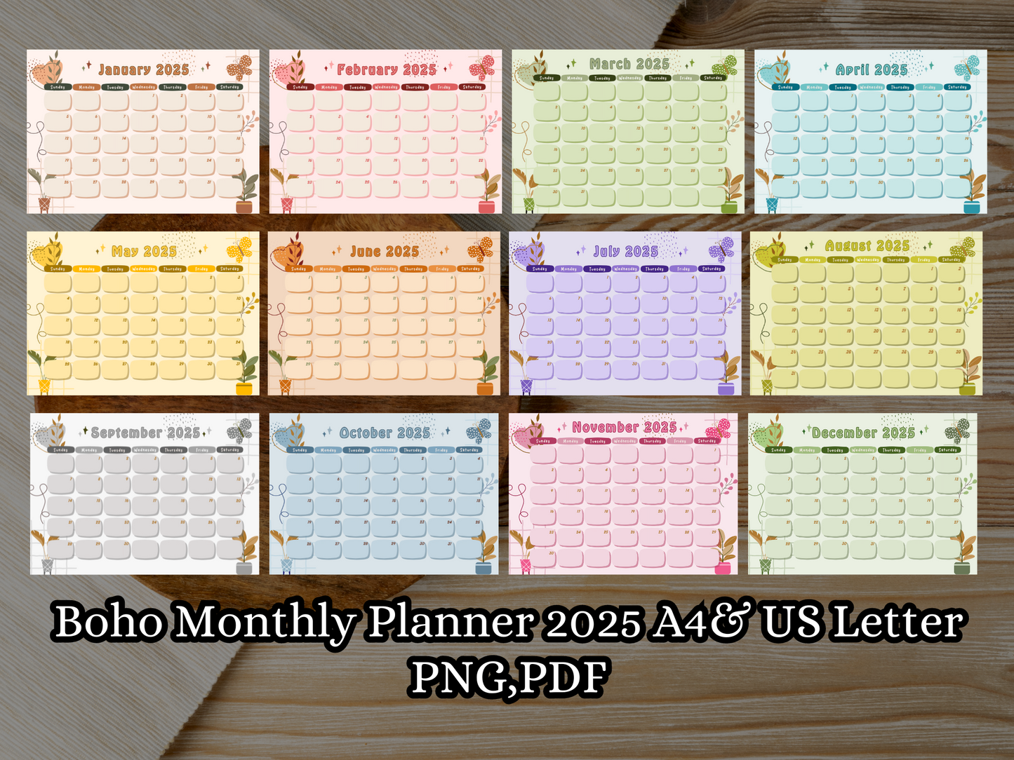 Boho Floral Monthly Planner Calendar 2025