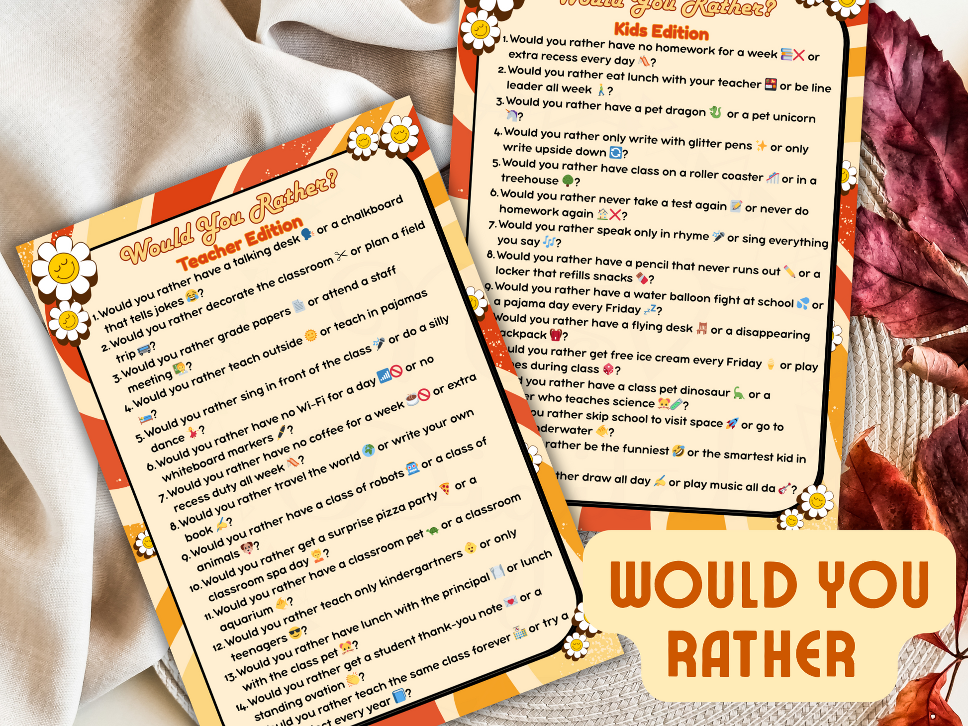 Printable Who Knows the Teacher Best trivia game in book-style layout