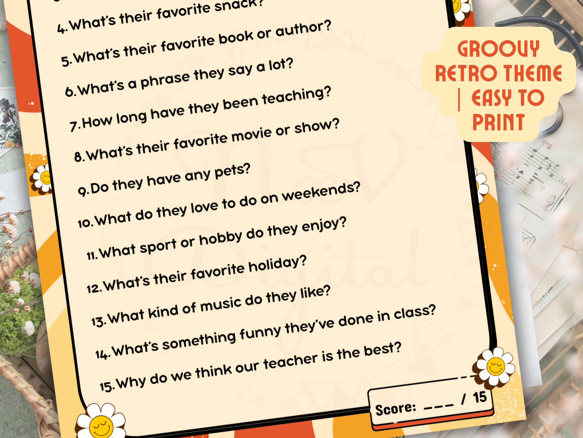 Would You Rather teacher edition printable game sheet on a notebook