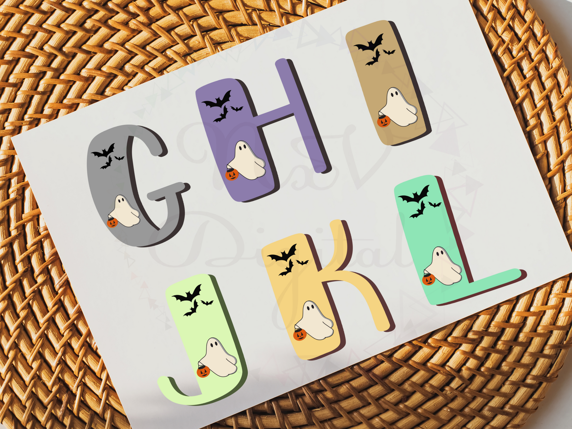 Halloween Alphabet Doodle Ghost Bats Gift Tag Png