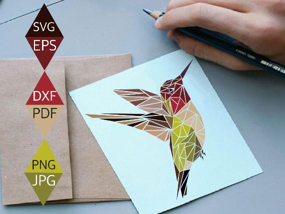 Hummingbird Flying Pose Bird Mosaic SVG on greeting card