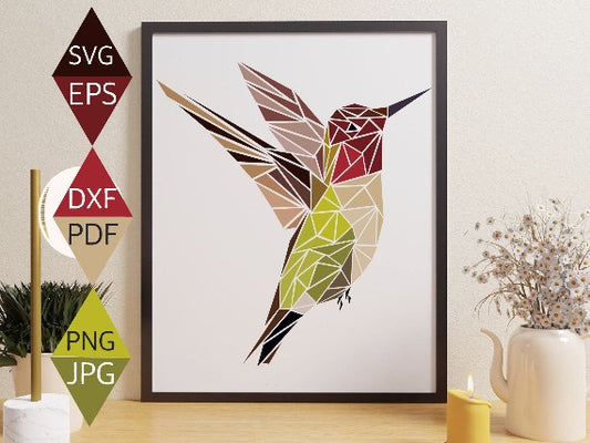 Hummingbird Flying Pose Bird Mosaic SVG on Black Framed Wall Art