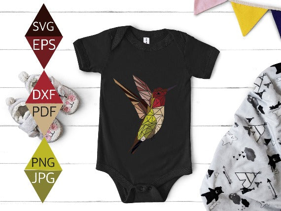 Hummingbird Flying Pose Bird Mosaic SVG on Black onesie