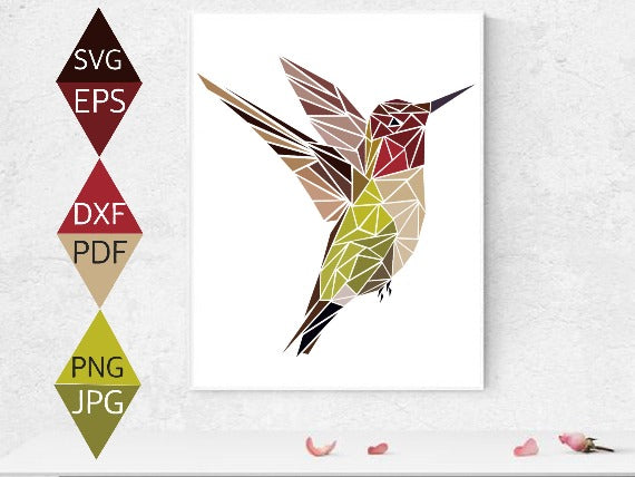 Hummingbird Flying Pose Bird Mosaic SVG on white canvas